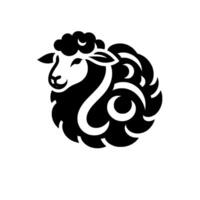Artistic black and white sheep logo, elegant swirls, clean design, isolated on white, illustration. vector