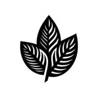 Geometric minimalist of three stylized black leaves, with intricate vein patterns, set against a pristine white background. vector