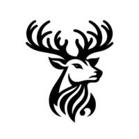 Monochromatic stag logo elegant headshot of a majestic deer with intricate, stylized antlers and a minimalist design, set against a white background. vector