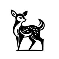 Monochromatic of a young fawn, gracefully posing with abstract detailing, on a plain white backdrop. vector