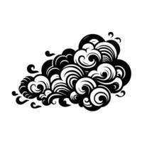 Ornate black and white cloud design, a swirling abstract composition with decorative lines on a clean background. vector