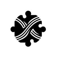 Black and white, simplified puzzle piece with layered lines. vector