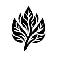 Stylized black white leaf design a symmetrical, modern representation with bold lines and elegant details. vector