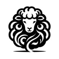 Bold black and white minimalist of a sheeps head, stylized with flowing curls, creating a clean and modern design. vector