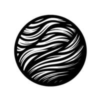 A monochromatic circular artwork featuring a textured black orb with dynamic white wavelike patterns, creating a contrast on a white background. vector