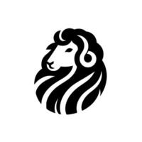 Minimalist black and white sheep logo, stylized animal portrait with bold lines and clean on a plain white background. vector