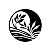 Yin yang circle with stylized plants, monochrome design. symbolic representation of nature and harmony. vector