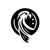 Bold, black white illustration of a stylized bird silhouette inside a circular frame, a symbol of elegance. vector