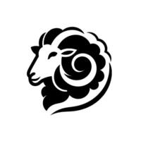 Stylized black and white ram head silhouette, graphic, minimalist design, simple, elegant, zodiac theme. vector