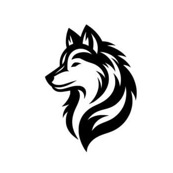 Monochromatic art of a wolf head profile depicted in a simplistic, style, set against a white circular background. vector