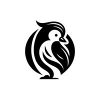 Minimalist black and white emblem of a penguinlike bird within a circular frame, evoking simplicity and elegance. vector