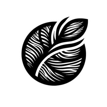 Minimalist black and white leaf design, stylized within an oval frame, creating a modern, clean aesthetic. vector