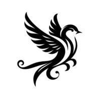Elegant black and white bird with curvilinear elements, open wings, graceful tail, and neutral background. vector