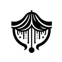 Abstract black and white decorative graphic, reminiscent of an ornamental canopy or tent with stylized curtain elements, clean lines, and geometric shapes. vector