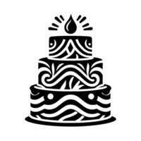 Elegant threetiered cake silhouette with ornate wave curl decoration, topped with a radiant drop vector