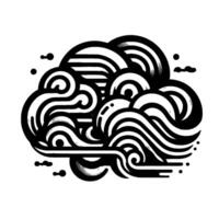 Abstract black white cloud illustration swirling lines, geometric forms, and decorative shapes on a white background, minimalist vector