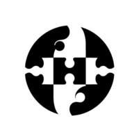 Abstract black and white puzzle design, four puzzle pieces arranged in a circular form, minimalistic. vector