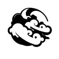 Stylized black and white swirling waves with a shadow on white background, composition. vector