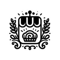 Elegant black and white bakery with pastryfilled display, laurel wreath, and decorative elements vector