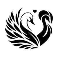 Abstract illustration of two swans forming a heart with a floating heart above in monochrome design. vector