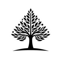 Minimalist black tree silhouette with abstract leaves and berries on white background, modern design. vector