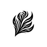 Black and white stylized floral design, symmetrical abstract leaf pattern on a plain white backdrop, modern minimalist aesthetic. vector