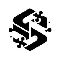 Black and white geometric s and c monogram with puzzlepiece accents on white background. vector