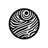 Bold black and white abstract circular with concentric circles at the top and flowing wavelike lines filling the interior. vector