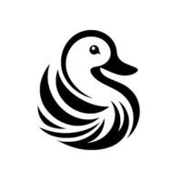 Stylized black and white duck logo minimalist featuring curved feathers and a simple eye, on a white background. vector