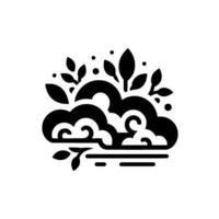 Stylized, minimalist black and white illustration of clouds and foliage with geometric shapes and serpentine designs. vector