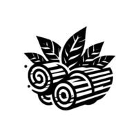 Stylized black and white illustration three log rolls with leaves in a minimalist, aesthetic. vector