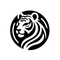 Monochromatic tiger head silhouette encircled, depicting a powerful and regal animal representation within a circular border vector