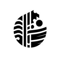 Abstract black white geometric composition in oval shape, featuring lines, circles, and negative space, on a white backdrop. vector