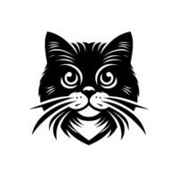 A symmetrical, stylized portrait of a black cat with striking white highlights, presented on a minimalist white background, enhancing a simple, bold aesthetic. vector