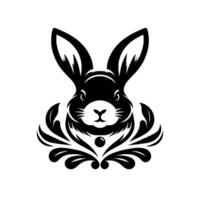 Elegant black and white illustration of a rabbit head with ornate decorative collar on white background vector