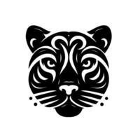 Symmetrical black and white tribal panther head, geometric pattern, bold lines, isolated on white, art. vector