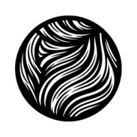 Abstract circular design wavy white lines and shadowed edges within black circle on white backdrop, geometric art. vector