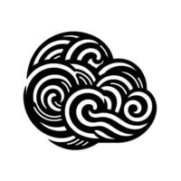 Abstract black and white swirling cloudlike with bold, curved lines, creating a dynamic, layered and decorative pattern on a white background. vector