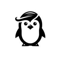 Stylish monochrome penguin with a modern hairstyle on white background with shadow. vector