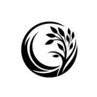 Minimalist black tree silhouette within a circle, leaves and branches, symbolic of growth nature, abstract design. vector
