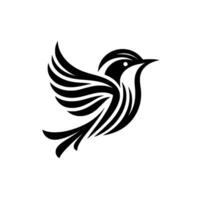 A stylized, monochrome bird logo, depicted in flight, showcasing a graceful combination of curved lines and bold shapes, set against a clean white background. vector