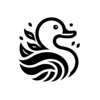 Elegant black and white duck with floral accents, depicting a simplistic, modern, and harmonious against a clean background. vector