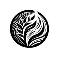 Elegant black and white botanical crest stylized leaves and flowing lines encased within a circle vector
