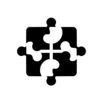 Interlocked jigsaw pieces, in black and white, forming a square, symbolic of unity, connectivity, and problemsolving, set against a clean background. vector