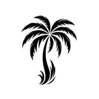 A stylised black and white illustration of a palm tree, showcasing intricate leaf details and minimalist aesthetics against a pristine white background. vector