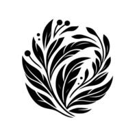 Elegant black white botanical design a circular floral motif of intertwined leaves, berries, and serene minimalism on a pure white background. vector