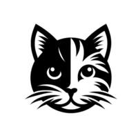 Abstract black and white cat face logo, split with detailed features, clean lines on white background. vector