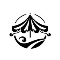 Monochromatic carousel graphic black and white illustration of a circular carousel tent with abstract swirls and decorative elements. vector