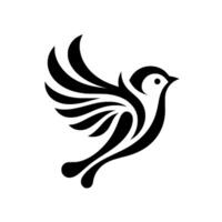 A stylized black and white bird illustration in flight, featuring abstract wing patterns, a clean aesthetic, and minimalist design. vector