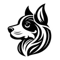 Art illustration of a dogs profile, featuring elegant black and white flowing lines, creating a stylized, modern, emblem. vector